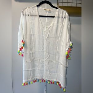NWT Altar'd state Size Small White With Neon Tassel Cover-Up